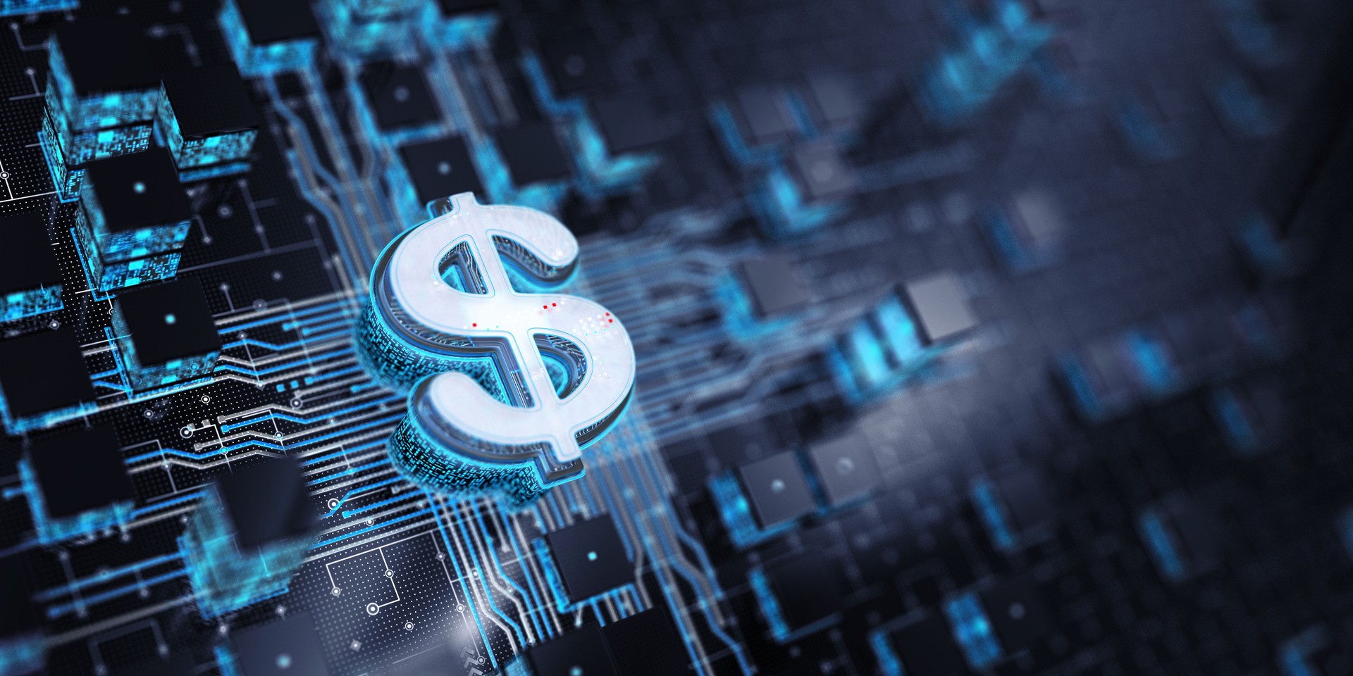 Dólar digital. Segurança cibernética. Conceitos de fundo amplos. Espaço de cópia